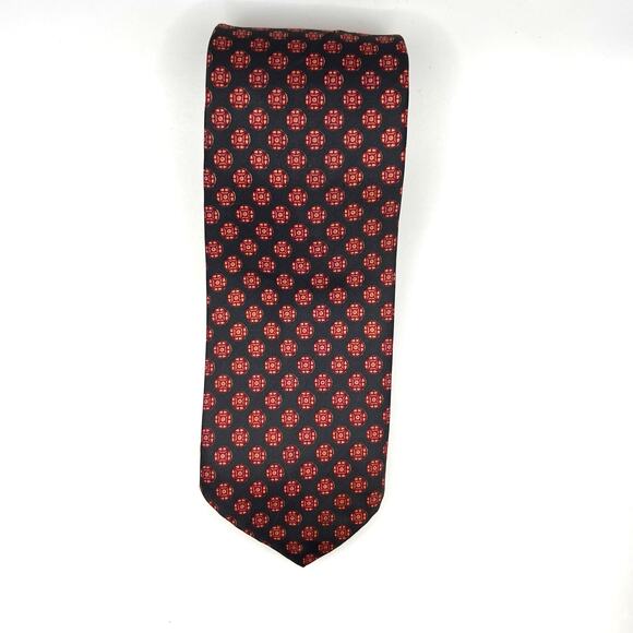 Orsini of Florence Italy - Men's Tie - Foulard Narrow Black Red All Over Design - Picture 4 of 5